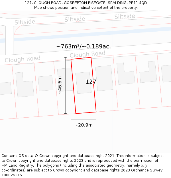 127, CLOUGH ROAD, GOSBERTON RISEGATE, SPALDING, PE11 4QD: Plot and title map