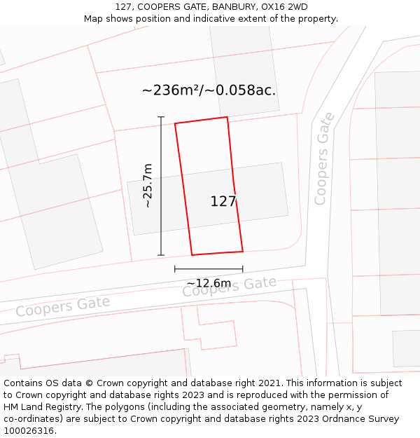 127, COOPERS GATE, BANBURY, OX16 2WD: Plot and title map