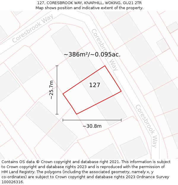 127, CORESBROOK WAY, KNAPHILL, WOKING, GU21 2TR: Plot and title map