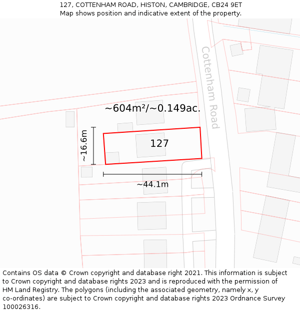 127, COTTENHAM ROAD, HISTON, CAMBRIDGE, CB24 9ET: Plot and title map