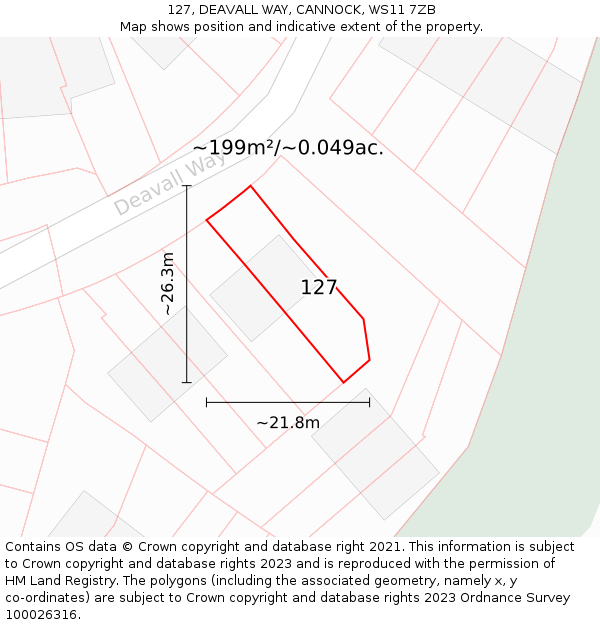 127, DEAVALL WAY, CANNOCK, WS11 7ZB: Plot and title map