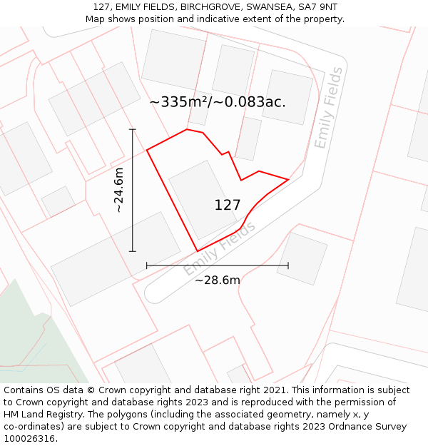 127, EMILY FIELDS, BIRCHGROVE, SWANSEA, SA7 9NT: Plot and title map