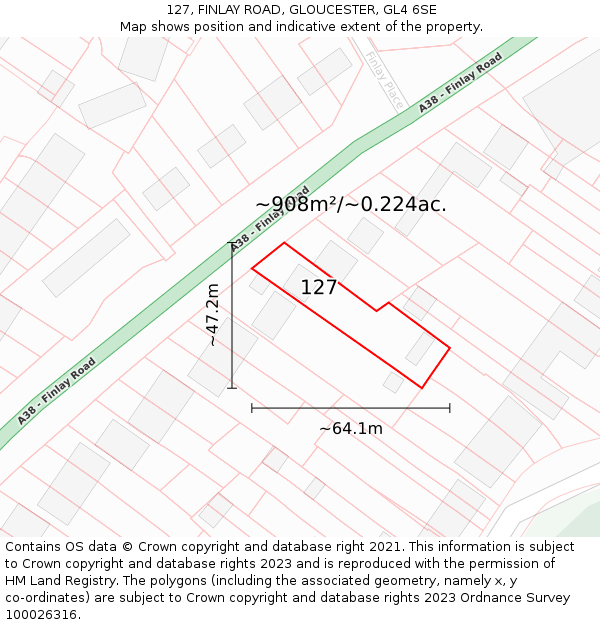 127, FINLAY ROAD, GLOUCESTER, GL4 6SE: Plot and title map