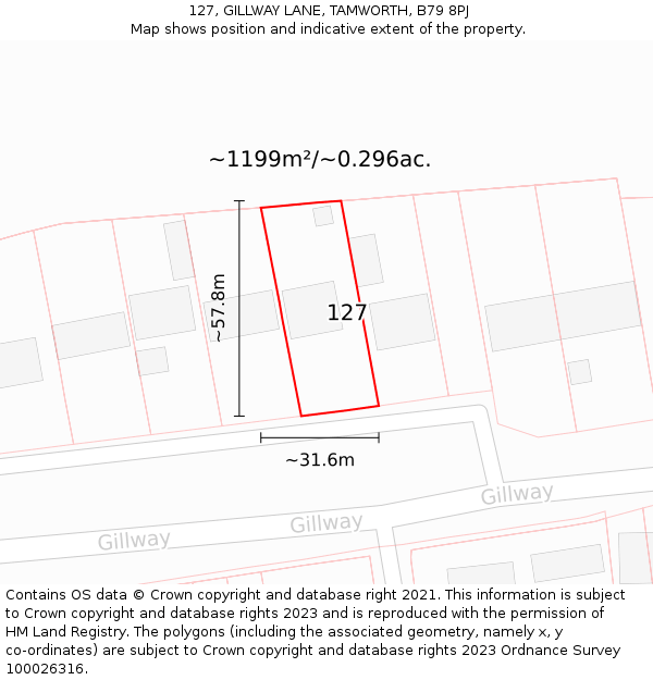 127, GILLWAY LANE, TAMWORTH, B79 8PJ: Plot and title map