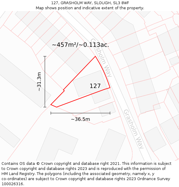 127, GRASHOLM WAY, SLOUGH, SL3 8WF: Plot and title map