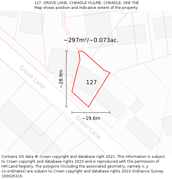 127, GROVE LANE, CHEADLE HULME, CHEADLE, SK8 7NE: Plot and title map