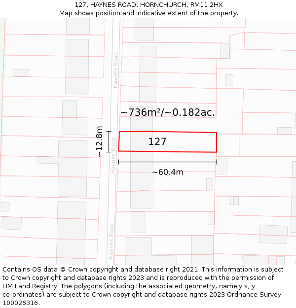 127, HAYNES ROAD, HORNCHURCH, RM11 2HX: Plot and title map