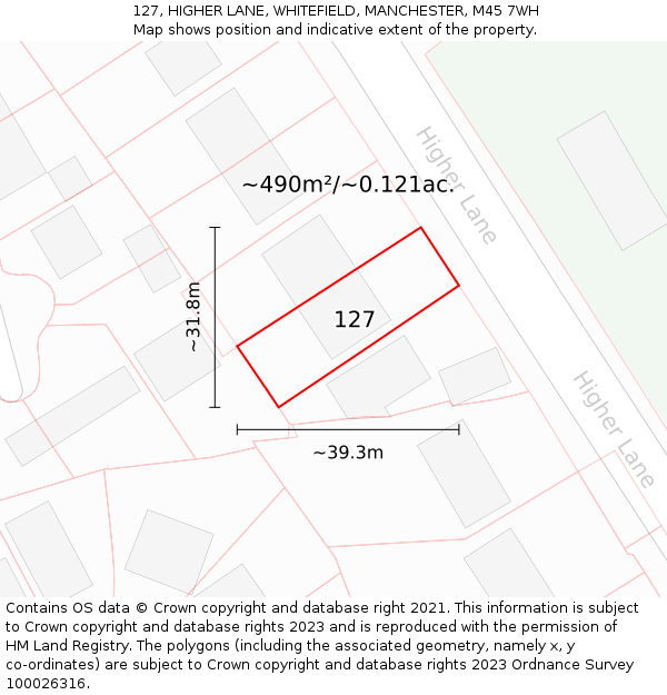 127, HIGHER LANE, WHITEFIELD, MANCHESTER, M45 7WH: Plot and title map