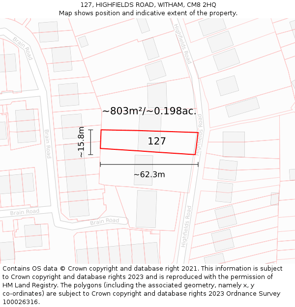 127, HIGHFIELDS ROAD, WITHAM, CM8 2HQ: Plot and title map