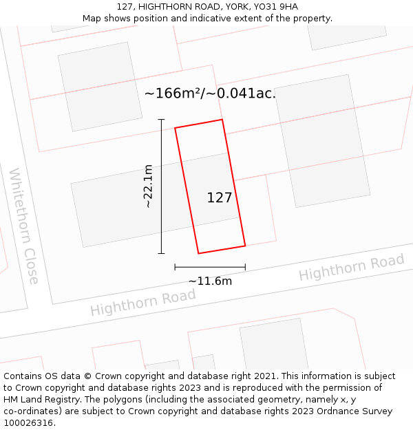 127, HIGHTHORN ROAD, YORK, YO31 9HA: Plot and title map