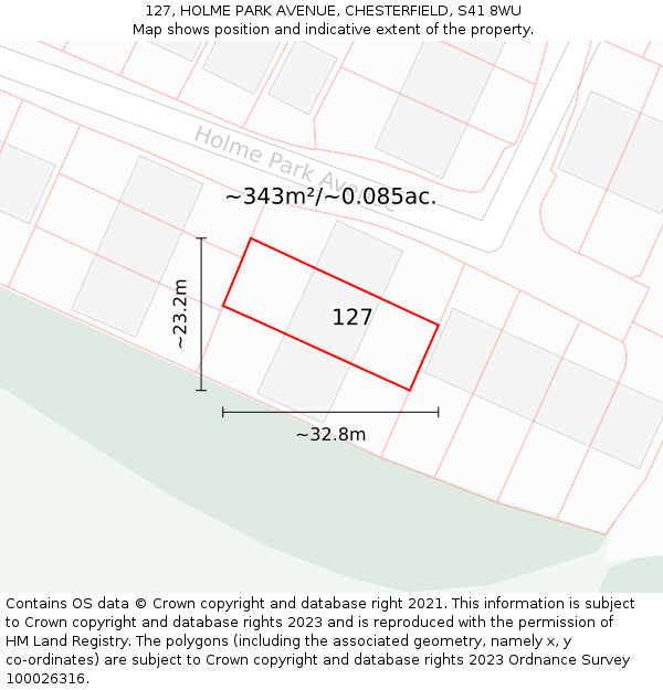127, HOLME PARK AVENUE, CHESTERFIELD, S41 8WU: Plot and title map