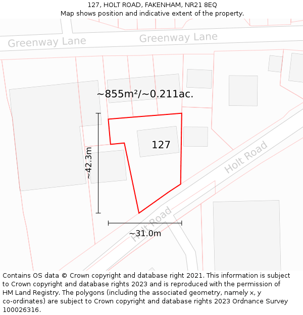 127, HOLT ROAD, FAKENHAM, NR21 8EQ: Plot and title map