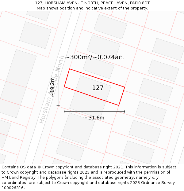 127, HORSHAM AVENUE NORTH, PEACEHAVEN, BN10 8DT: Plot and title map