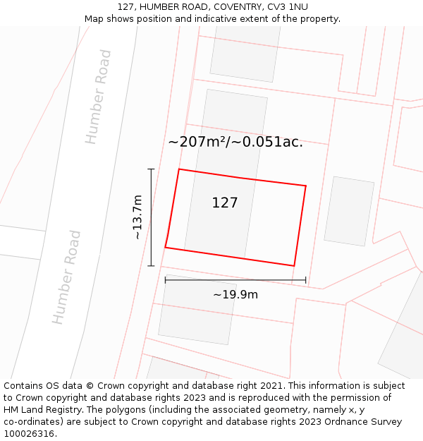 127, HUMBER ROAD, COVENTRY, CV3 1NU: Plot and title map