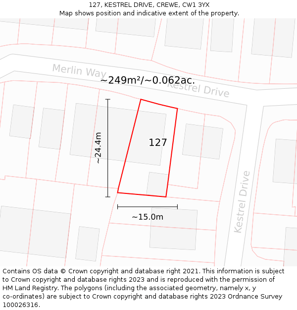 127, KESTREL DRIVE, CREWE, CW1 3YX: Plot and title map