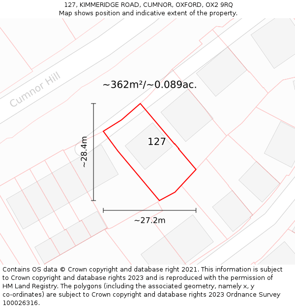 127, KIMMERIDGE ROAD, CUMNOR, OXFORD, OX2 9RQ: Plot and title map