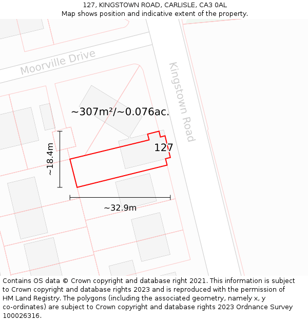 127, KINGSTOWN ROAD, CARLISLE, CA3 0AL: Plot and title map