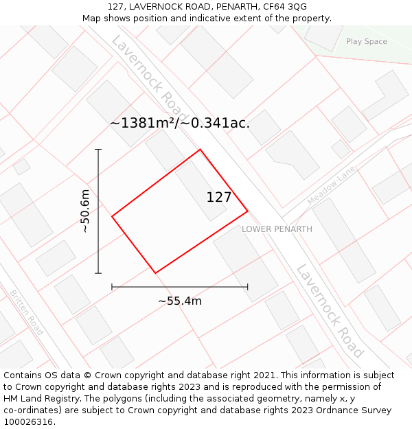 127, LAVERNOCK ROAD, PENARTH, CF64 3QG: Plot and title map