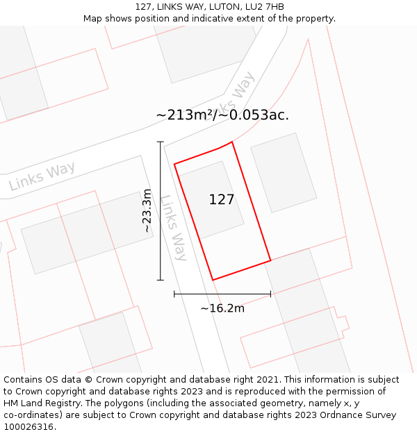 127, LINKS WAY, LUTON, LU2 7HB: Plot and title map