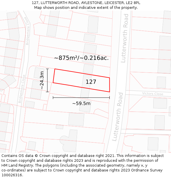 127, LUTTERWORTH ROAD, AYLESTONE, LEICESTER, LE2 8PL: Plot and title map