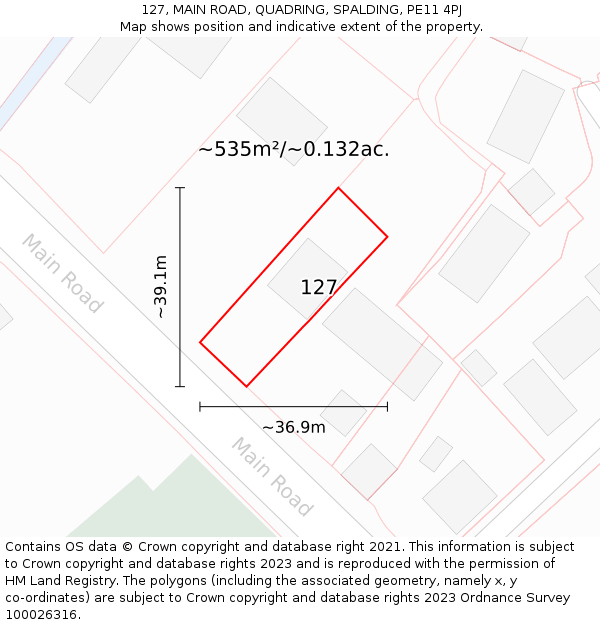 127, MAIN ROAD, QUADRING, SPALDING, PE11 4PJ: Plot and title map