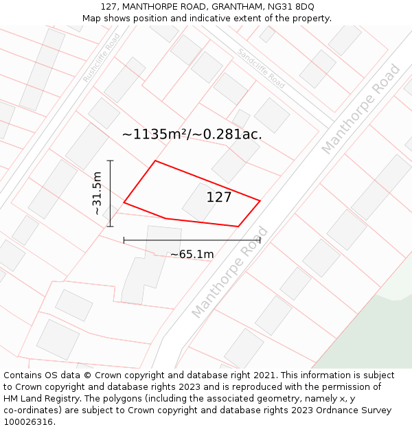 127, MANTHORPE ROAD, GRANTHAM, NG31 8DQ: Plot and title map