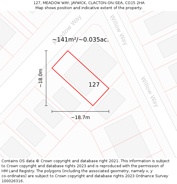 127, MEADOW WAY, JAYWICK, CLACTON-ON-SEA, CO15 2HA: Plot and title map