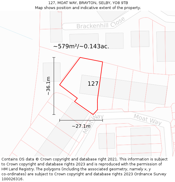 127, MOAT WAY, BRAYTON, SELBY, YO8 9TB: Plot and title map