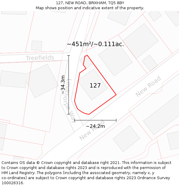 127, NEW ROAD, BRIXHAM, TQ5 8BY: Plot and title map