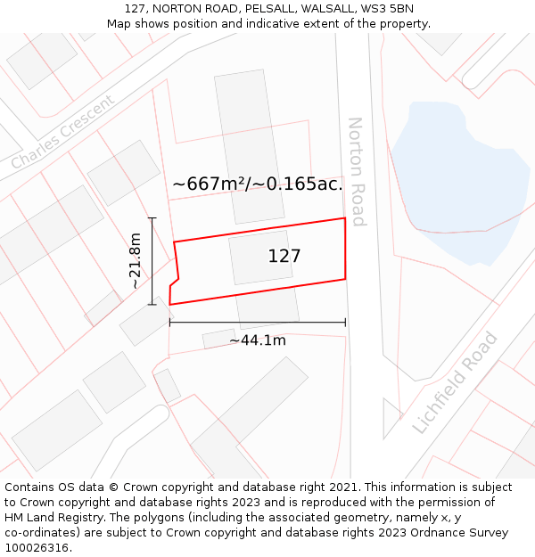 127, NORTON ROAD, PELSALL, WALSALL, WS3 5BN: Plot and title map