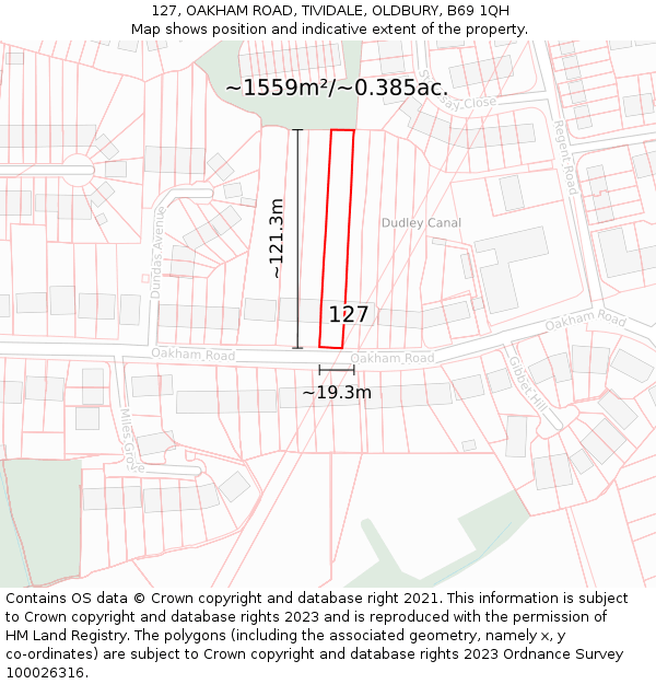 127, OAKHAM ROAD, TIVIDALE, OLDBURY, B69 1QH: Plot and title map