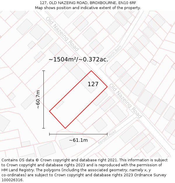 127, OLD NAZEING ROAD, BROXBOURNE, EN10 6RF: Plot and title map