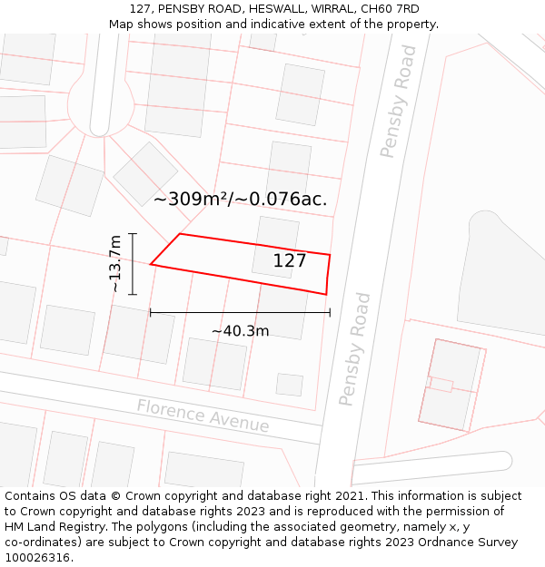 127, PENSBY ROAD, HESWALL, WIRRAL, CH60 7RD: Plot and title map