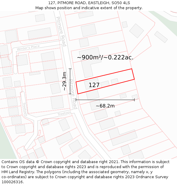 127, PITMORE ROAD, EASTLEIGH, SO50 4LS: Plot and title map