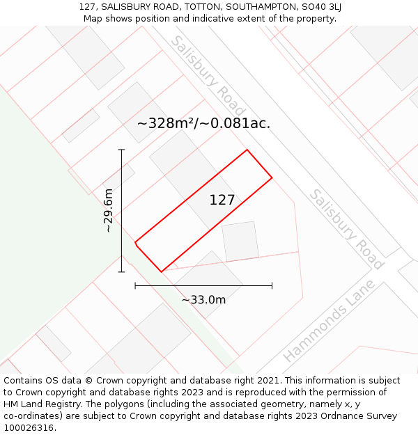 127, SALISBURY ROAD, TOTTON, SOUTHAMPTON, SO40 3LJ: Plot and title map