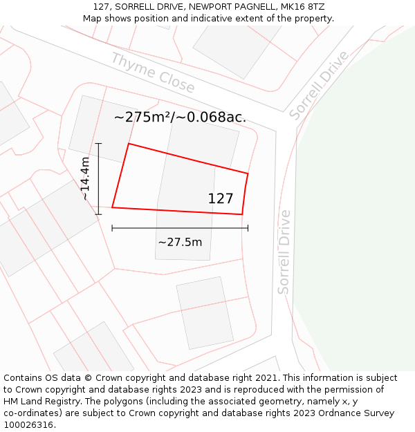 127, SORRELL DRIVE, NEWPORT PAGNELL, MK16 8TZ: Plot and title map