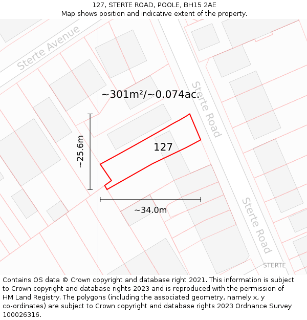 127, STERTE ROAD, POOLE, BH15 2AE: Plot and title map