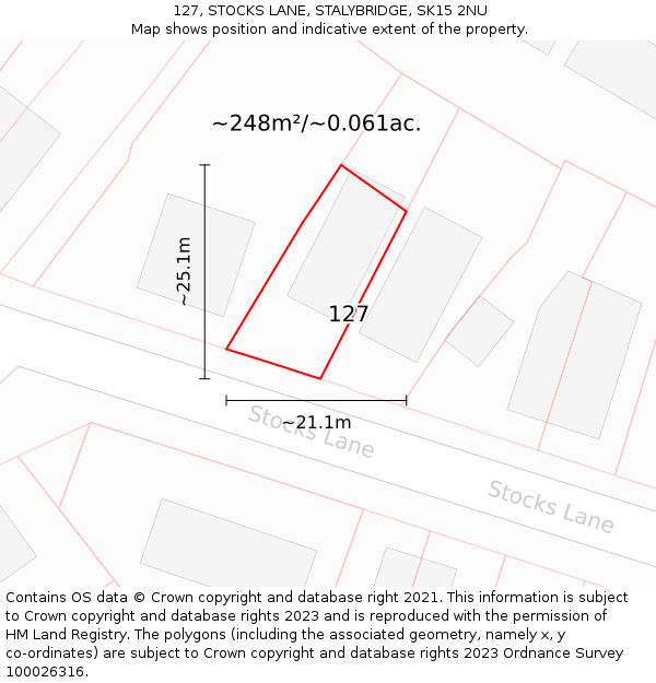 127, STOCKS LANE, STALYBRIDGE, SK15 2NU: Plot and title map