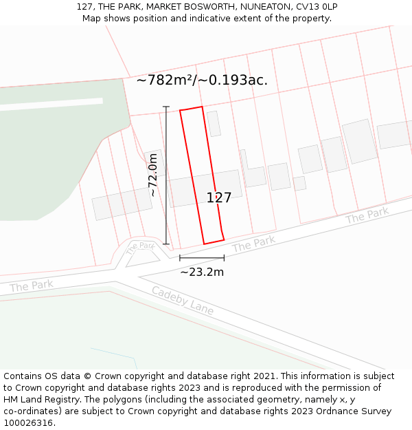 127, THE PARK, MARKET BOSWORTH, NUNEATON, CV13 0LP: Plot and title map