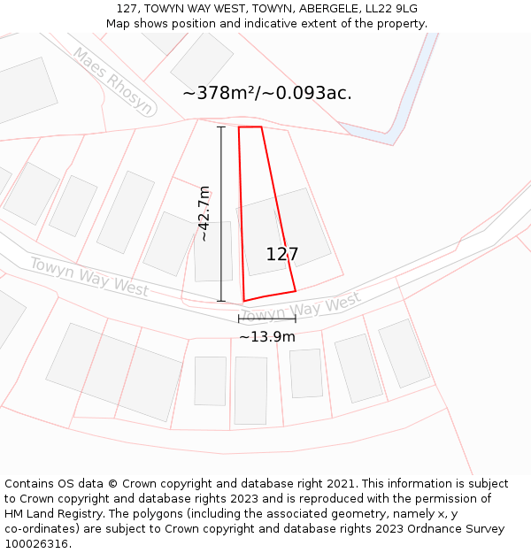 127, TOWYN WAY WEST, TOWYN, ABERGELE, LL22 9LG: Plot and title map