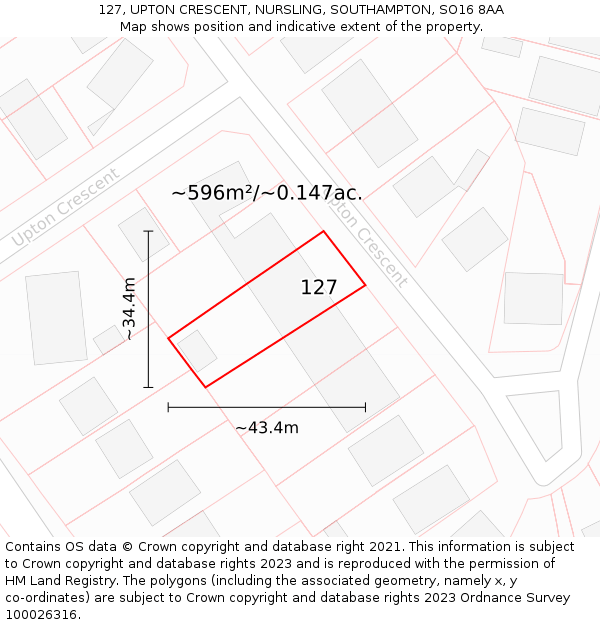 127, UPTON CRESCENT, NURSLING, SOUTHAMPTON, SO16 8AA: Plot and title map