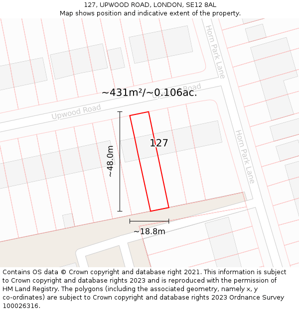 127, UPWOOD ROAD, LONDON, SE12 8AL: Plot and title map