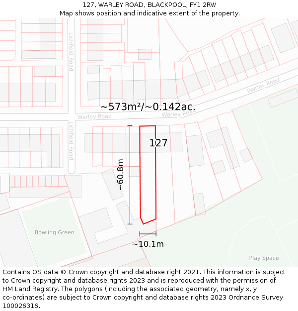 127, WARLEY ROAD, BLACKPOOL, FY1 2RW: Plot and title map