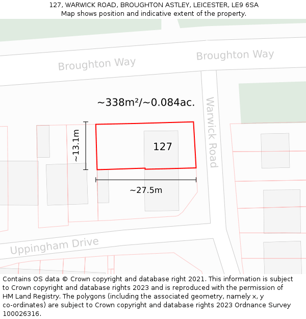 127, WARWICK ROAD, BROUGHTON ASTLEY, LEICESTER, LE9 6SA: Plot and title map