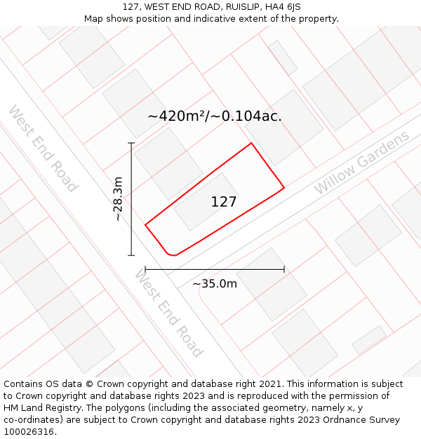 127, WEST END ROAD, RUISLIP, HA4 6JS: Plot and title map