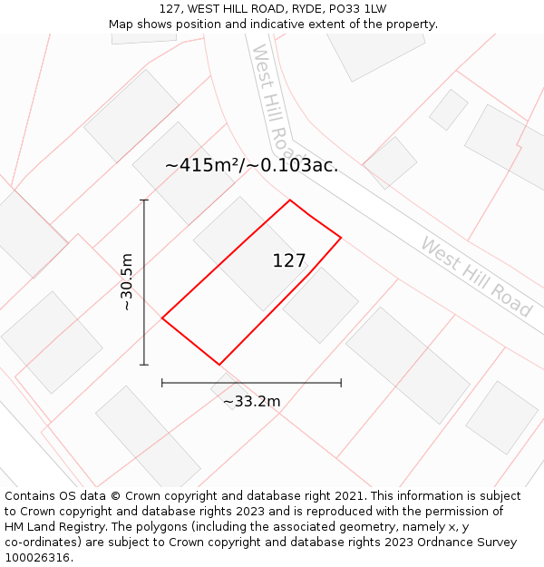 127, WEST HILL ROAD, RYDE, PO33 1LW: Plot and title map