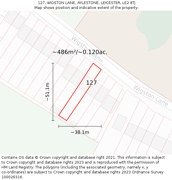 127, WIGSTON LANE, AYLESTONE, LEICESTER, LE2 8TJ: Plot and title map