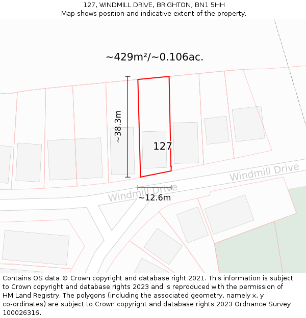 127, WINDMILL DRIVE, BRIGHTON, BN1 5HH: Plot and title map