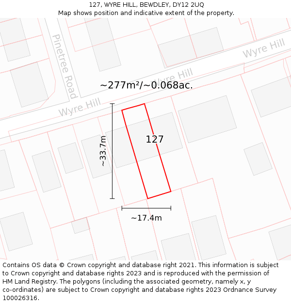 127, WYRE HILL, BEWDLEY, DY12 2UQ: Plot and title map