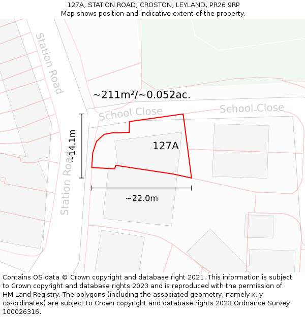 127A, STATION ROAD, CROSTON, LEYLAND, PR26 9RP: Plot and title map